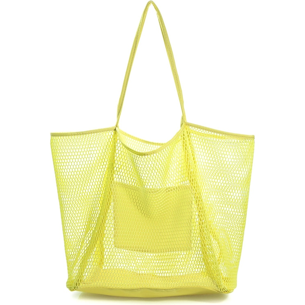 image:imageHOXIS Mesh Beach Tote Womens Shoulder HandbagYellow