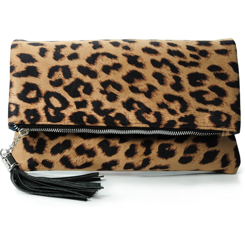 image:imageLeopard Zipper Foldover Clutch Envelope Purse Women Cross body Bag with Chain StrapLeopard