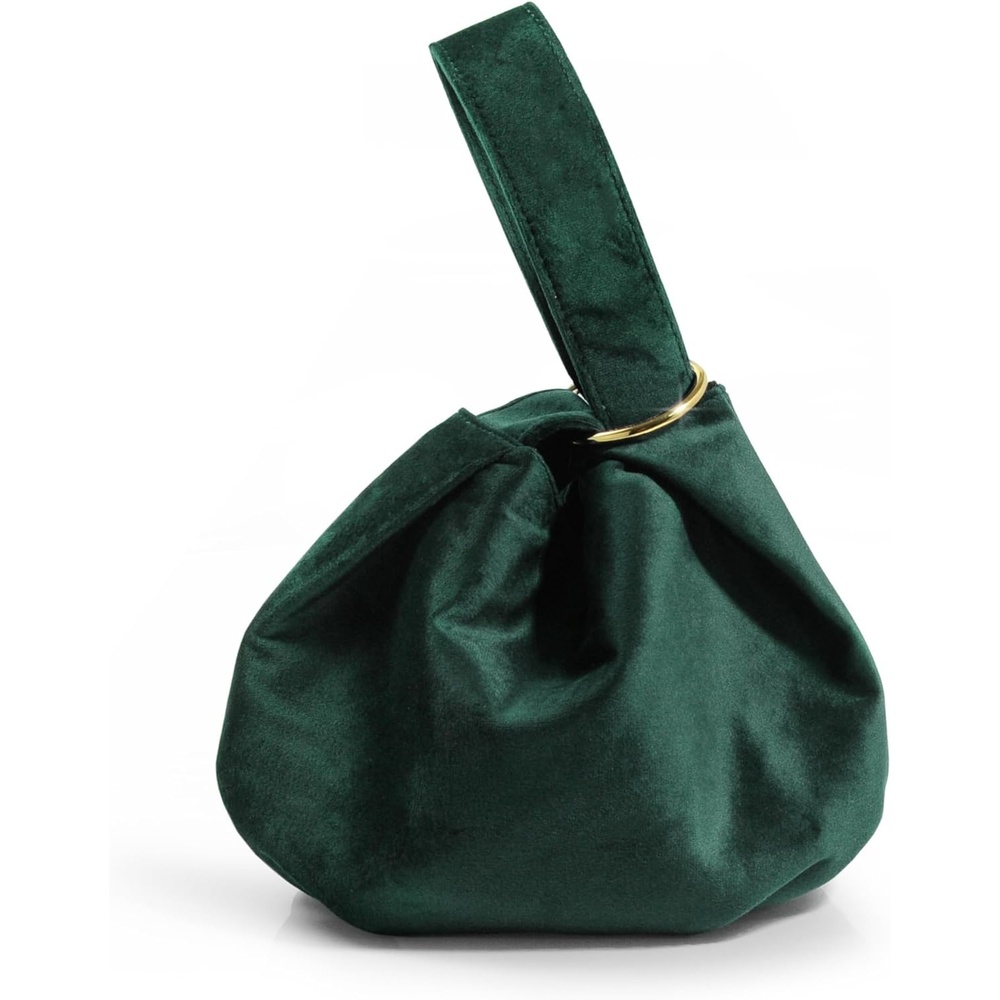 image:imageWomen Clutch Velvet Top Handle Bag Wristlet Small Tote PurseDark Green