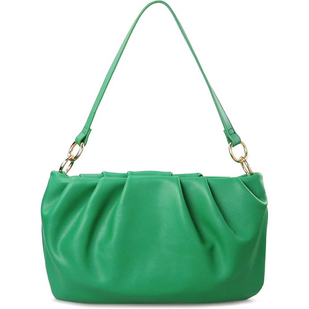 image:imageWomen Ruched Shoulder Handbag Cloud Pouch Hobo Bag Convertible Clutch Soft Vegan Leather Cross body BagGreen