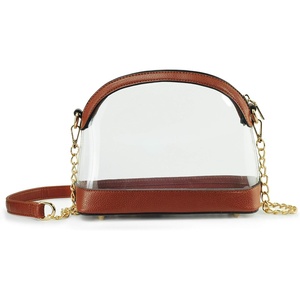 image:imageClear Cross Body Bag with Vegan Leather Trim Stadium Approved Women Shoulder HandbagBrown