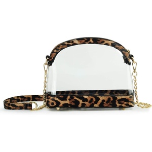 image:imageClear Cross Body Bag with Vegan Leather Trim Stadium Approved Women Shoulder HandbagLeopard Print