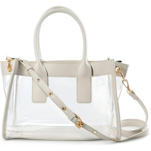 image:imageHOXIS Clear PVC Women Satchel Transparent Shoulder Handbag with Vegan Leather Trim Stadiums Approved PurseIvory