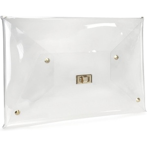 image:imageHOXIS Large Size PVC Clear Envelope Clutch Gold Chain Crossbody Bag Womens PurseClear