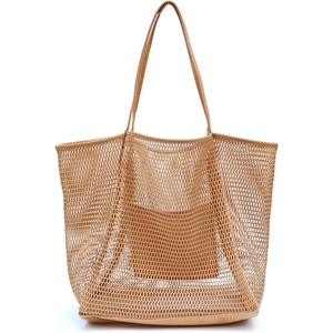 image:imageHOXIS Mesh Beach Tote Womens Shoulder HandbagTan