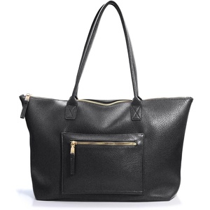 image:imageHOXIS Tote Bag for Women with Zipper Vegan Leather Handbag with Trolley Sleeve Travel Weekender Carryall BagBlack