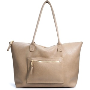 image:imageHOXIS Tote Bag for Women with Zipper Vegan Leather Handbag with Trolley Sleeve Travel Weekender Carryall BagNude
