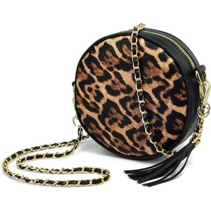 image:imageHOXIS Women Round Crossbody Bag Tassel Circle Purse Chain Shoulder Handbag Clutch WristletLeopard