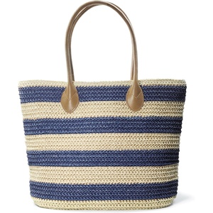 image:imageStriped Synthetic Straw Womens Tote Light Weight Vaction Shoulder HandbagNavy