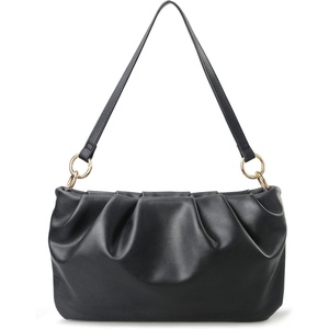 image:imageWomen Ruched Shoulder Handbag Cloud Pouch Hobo Bag Convertible Clutch Soft Vegan Leather Cross body BagBlack
