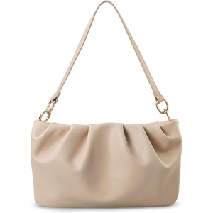 image:imageWomen Ruched Shoulder Handbag Cloud Pouch Hobo Bag Convertible Clutch Soft Vegan Leather Cross body BagNude