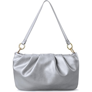 image:imageWomen Ruched Shoulder Handbag Cloud Pouch Hobo Bag Convertible Clutch Soft Vegan Leather Cross body BagSilver