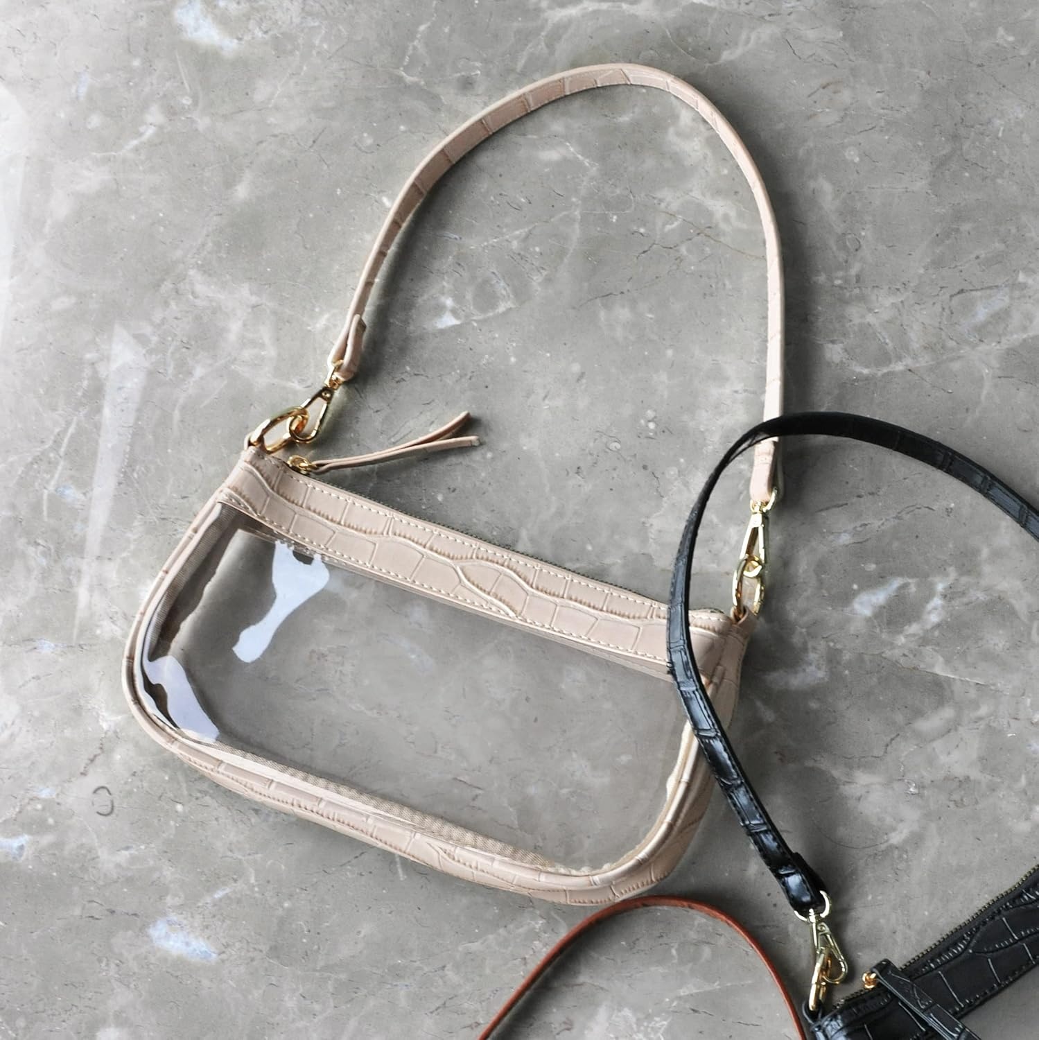 image:imageClear Shoulder Handbag PVC Classic 90s Purse Women Vegan Leather Crocodile Crossbody BagBeige