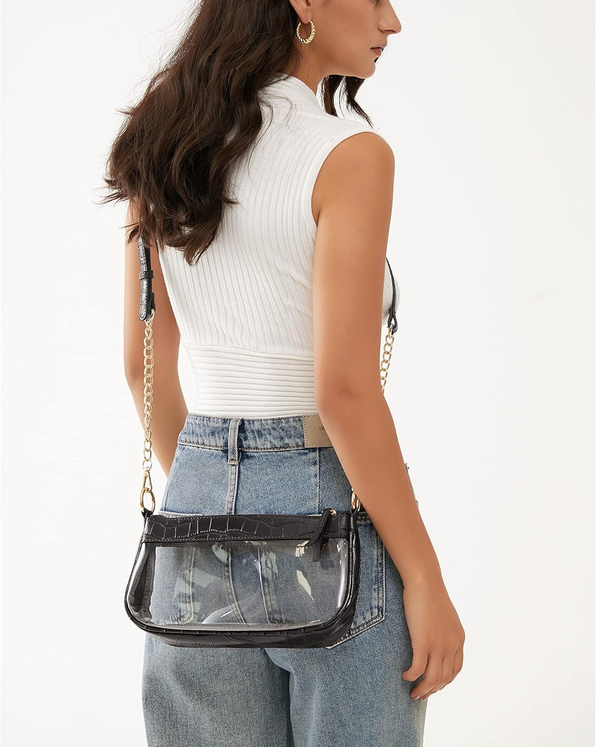 image:imageClear Shoulder Handbag PVC Classic 90s Purse Women Vegan Leather Crocodile Crossbody BagBlack