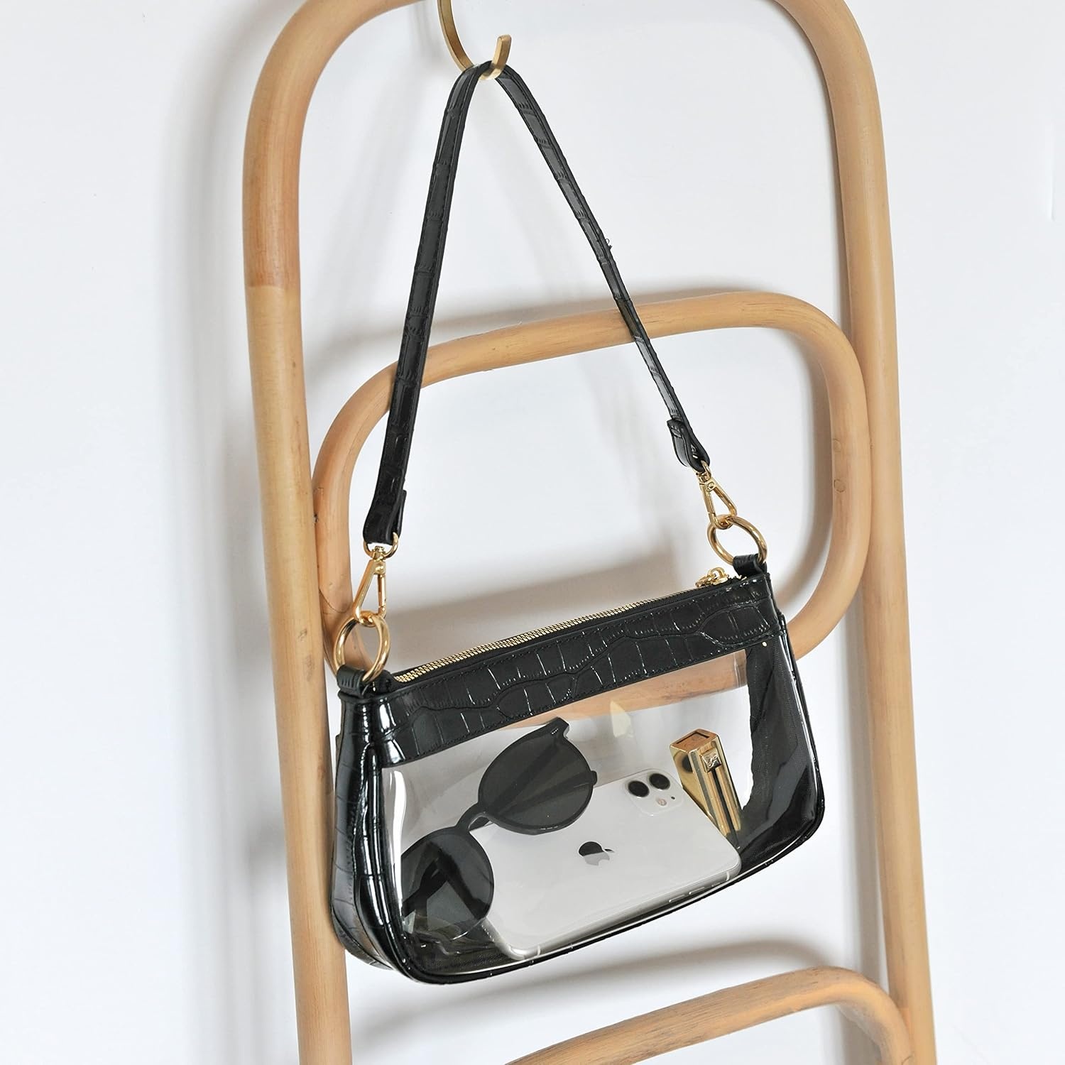 image:imageClear Shoulder Handbag PVC Classic 90s Purse Women Vegan Leather Crocodile Crossbody BagBlack