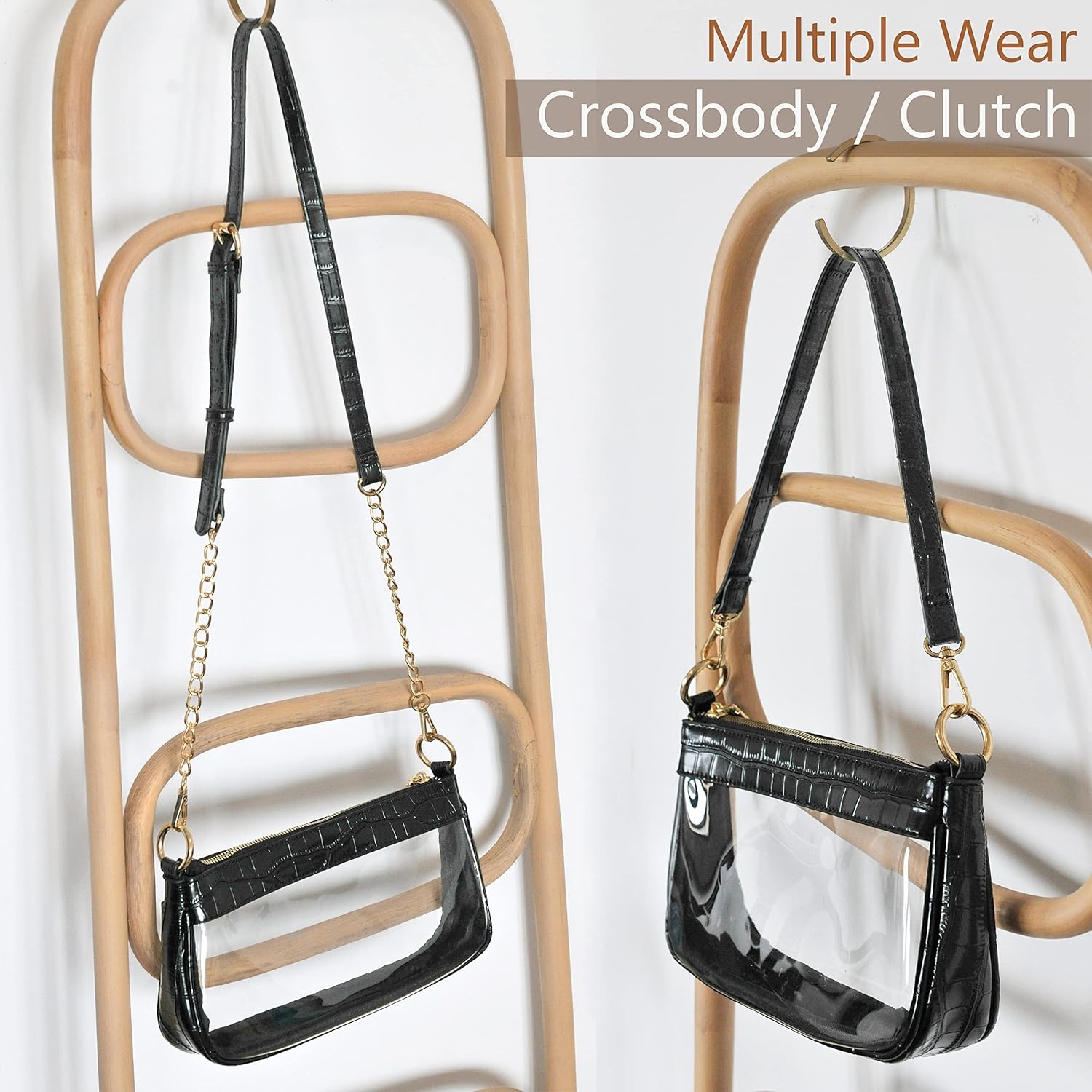 image:imageClear Shoulder Handbag PVC Classic 90s Purse Women Vegan Leather Crocodile Crossbody BagBlack