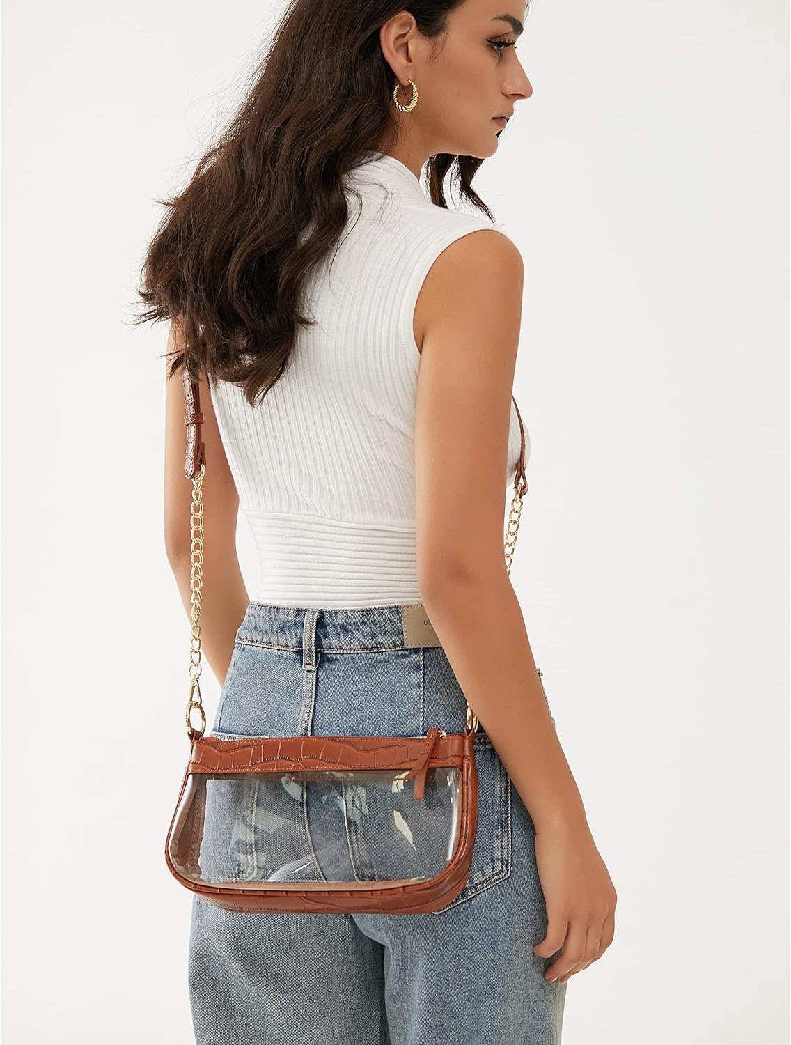 image:imageClear Shoulder Handbag PVC Classic 90s Purse Women Vegan Leather Crocodile Crossbody BagBrown