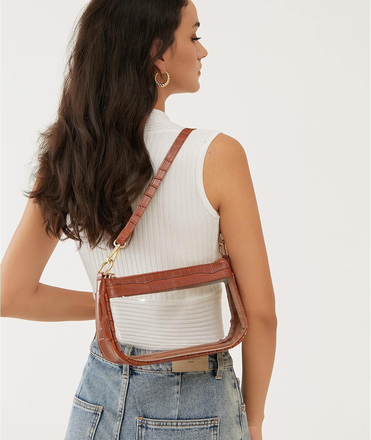 image:imageClear Shoulder Handbag PVC Classic 90s Purse Women Vegan Leather Crocodile Crossbody BagBrown