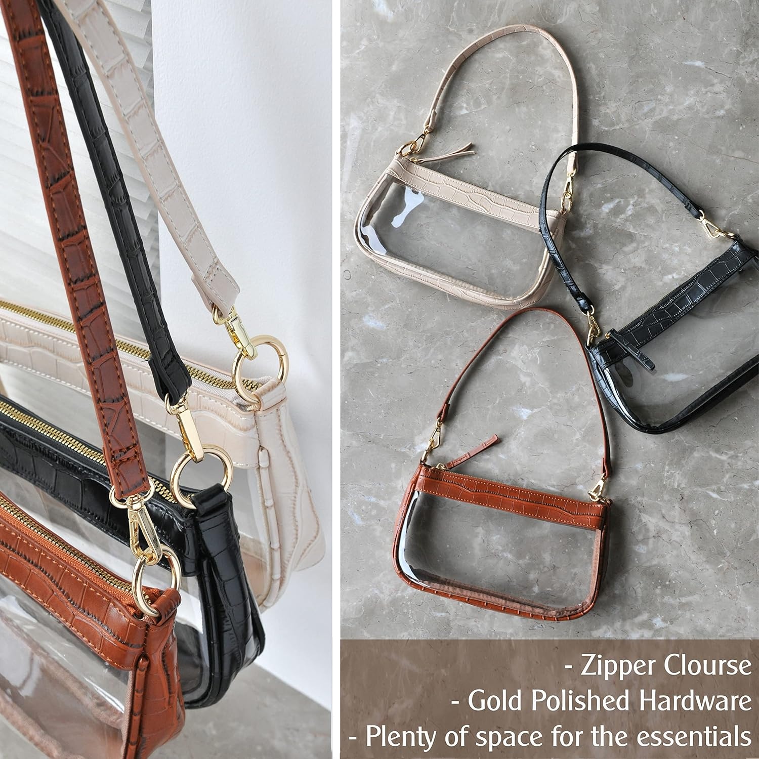 image:imageClear Shoulder Handbag PVC Classic 90s Purse Women Vegan Leather Crocodile Crossbody BagBrown
