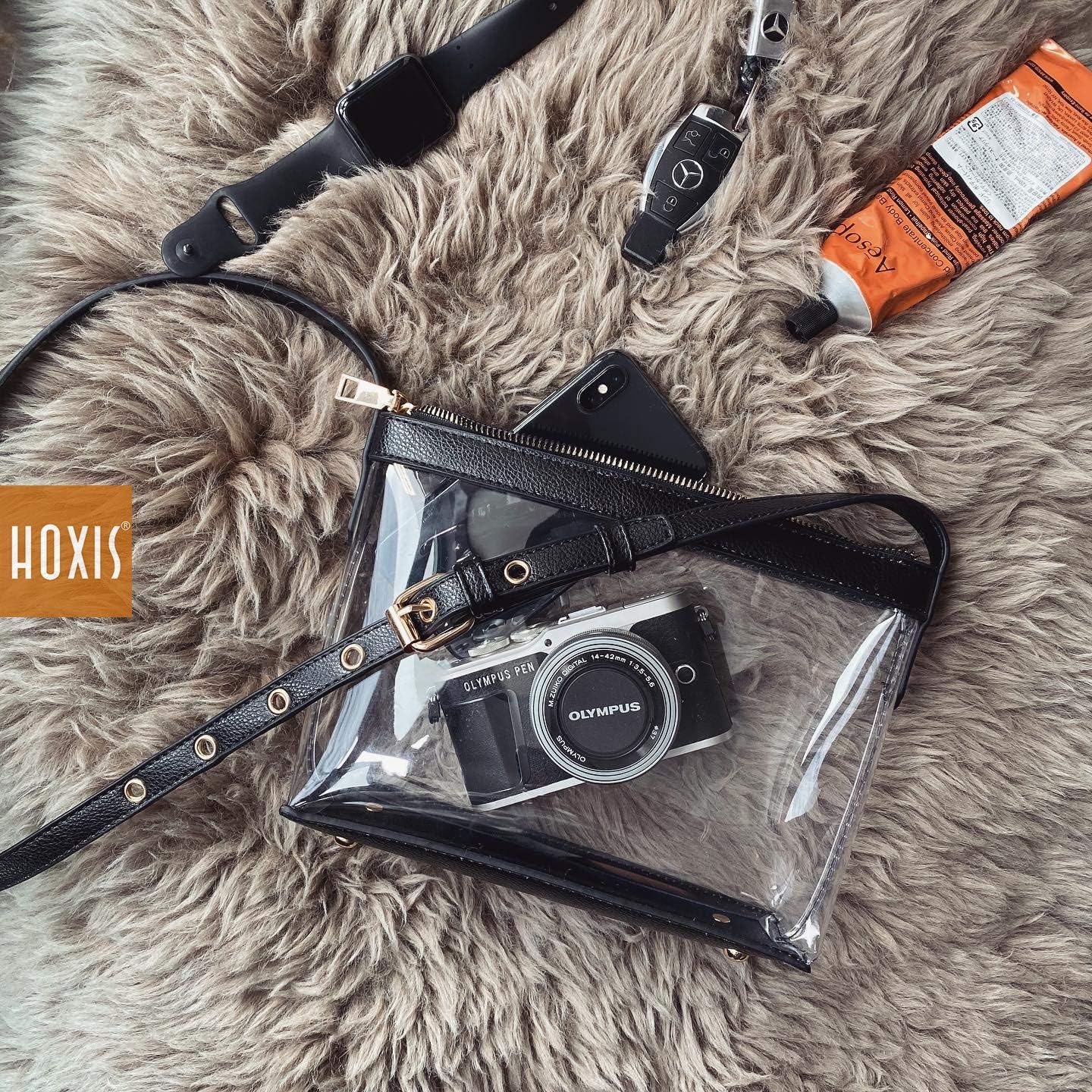image:imageClear Zipper Cross Body Bag with Vegan Leather TrimBlack