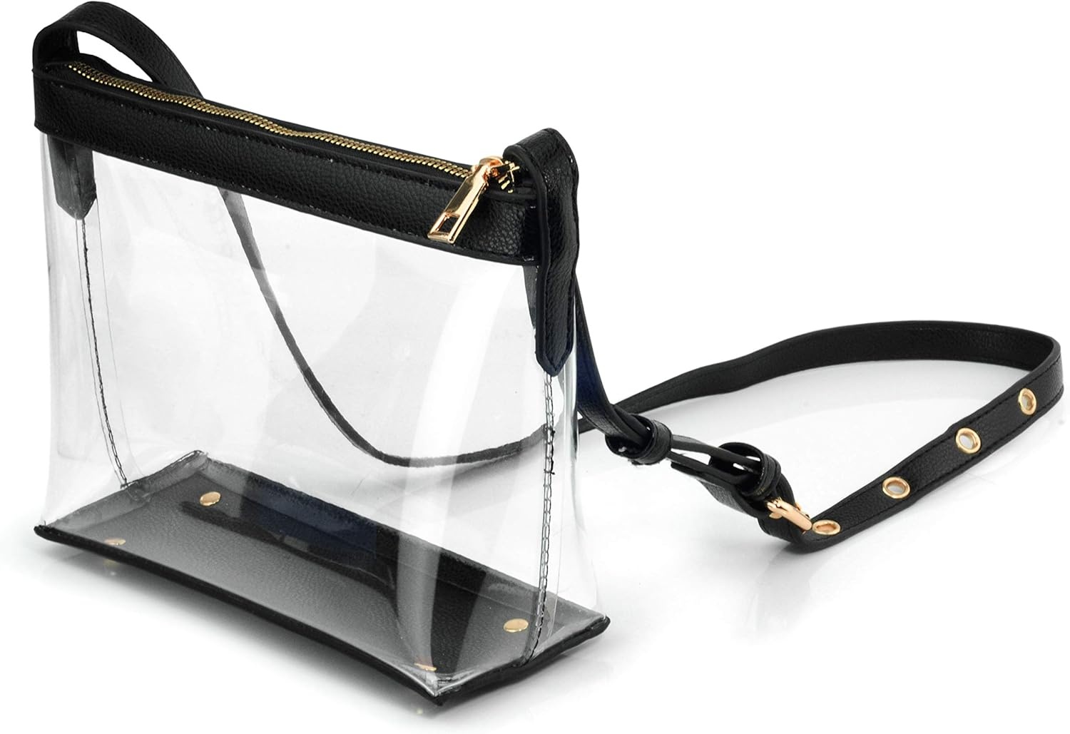 image:imageClear Zipper Cross Body Bag with Vegan Leather TrimBlack