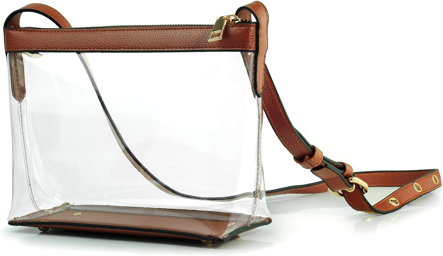 image:imageClear Zipper Cross Body Bag with Vegan Leather TrimBrown