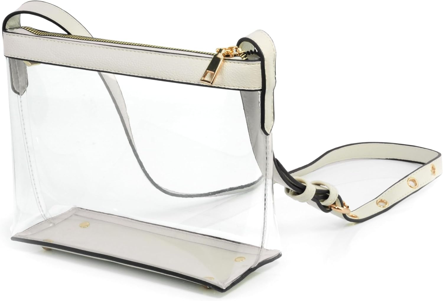 image:imageClear Zipper Cross Body Bag with Vegan Leather TrimIvory