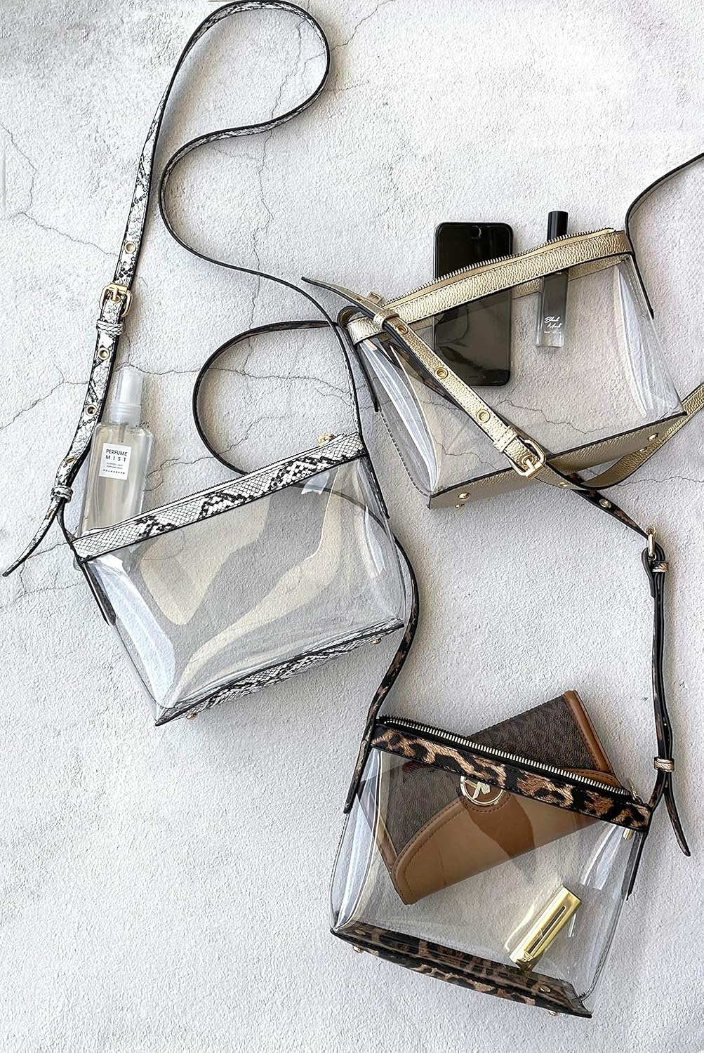 image:imageClear Zipper Cross Body Bag with Vegan Leather TrimLight Gold