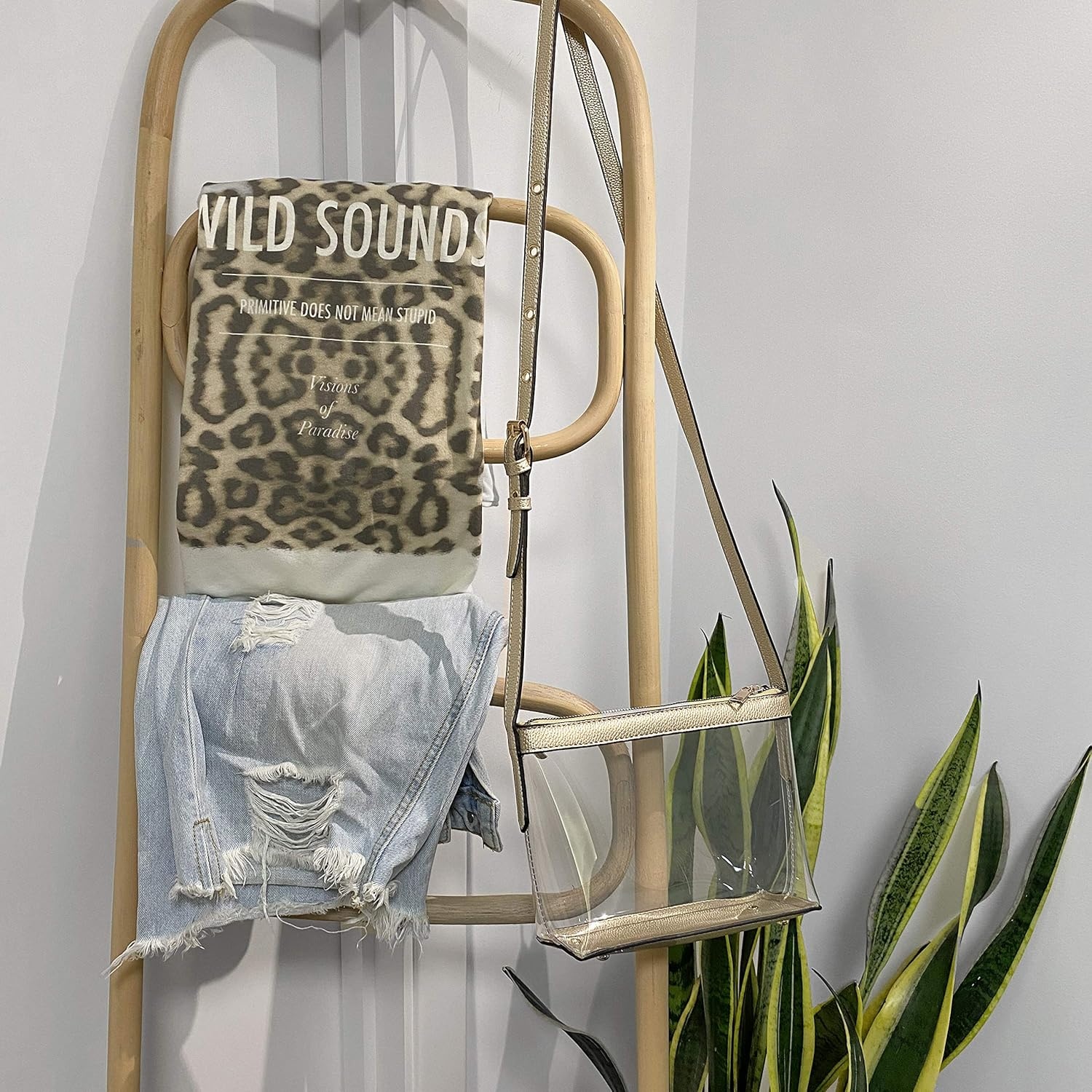 image:imageClear Zipper Cross Body Bag with Vegan Leather TrimLight Gold