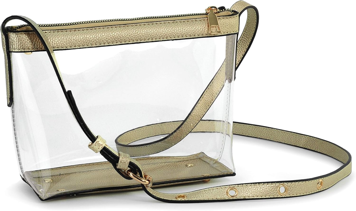 image:imageClear Zipper Cross Body Bag with Vegan Leather TrimLight Gold