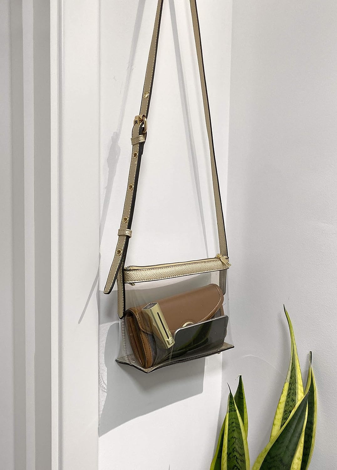 image:imageClear Zipper Cross Body Bag with Vegan Leather TrimLight Gold