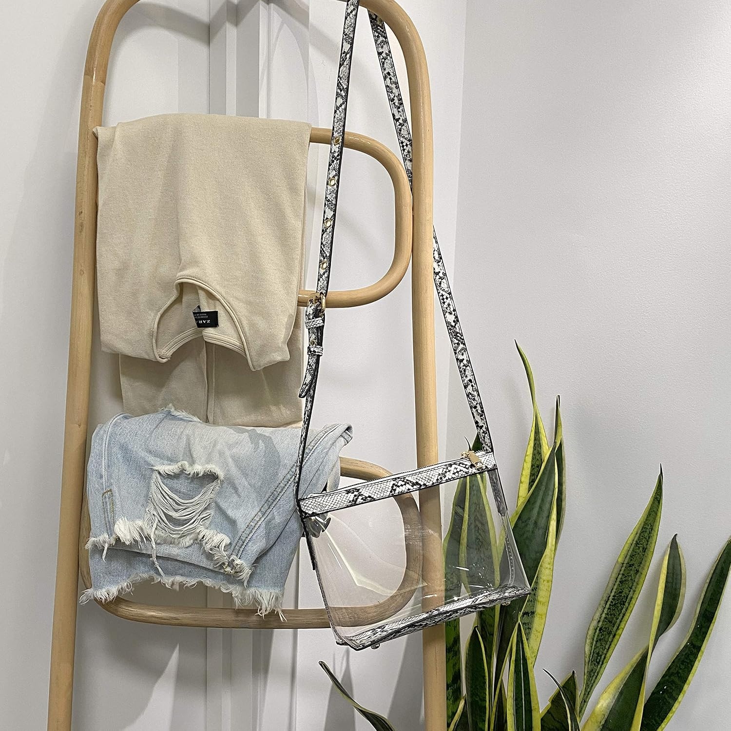 image:imageClear Zipper Cross Body Bag with Vegan Leather TrimSnake