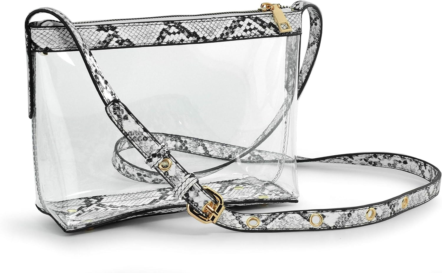 image:imageClear Zipper Cross Body Bag with Vegan Leather TrimSnake