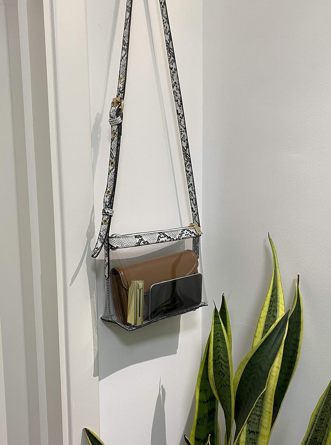 image:imageClear Zipper Cross Body Bag with Vegan Leather TrimSnake
