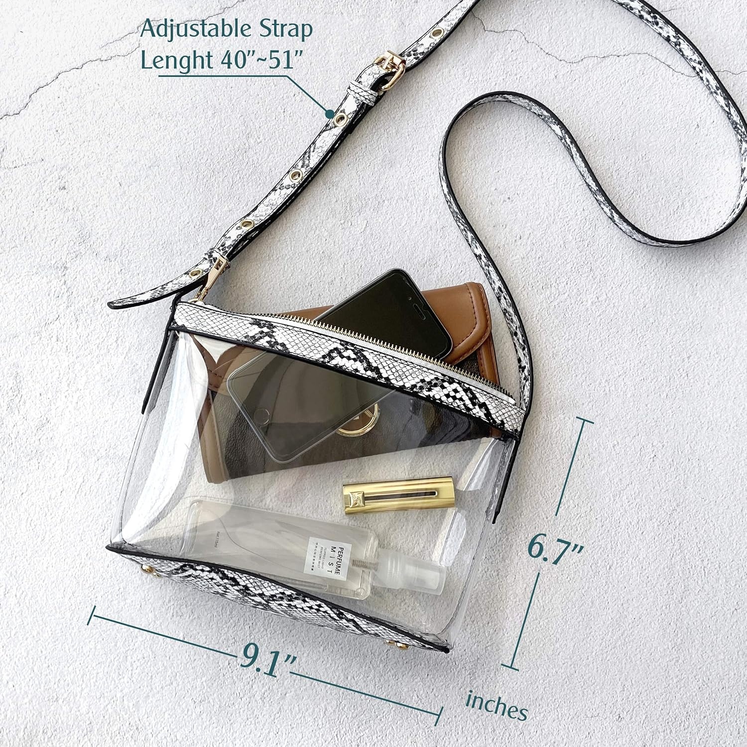 image:imageClear Zipper Cross Body Bag with Vegan Leather TrimSnake