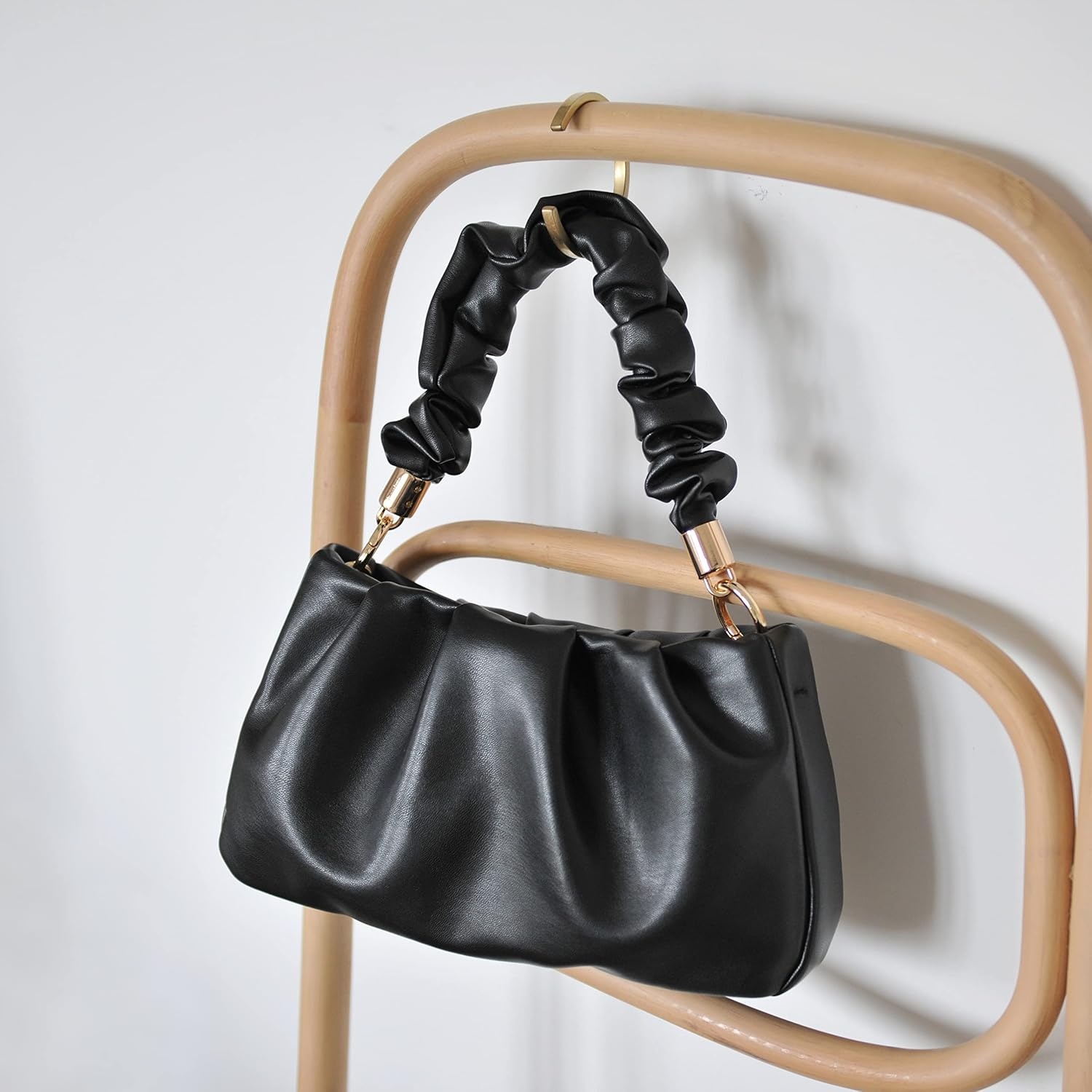 image:imageCloud Pouch Bag Women Shoulder Handbag Soft Vegan Leather Vintage Hobo Chain Cross body BagBlack