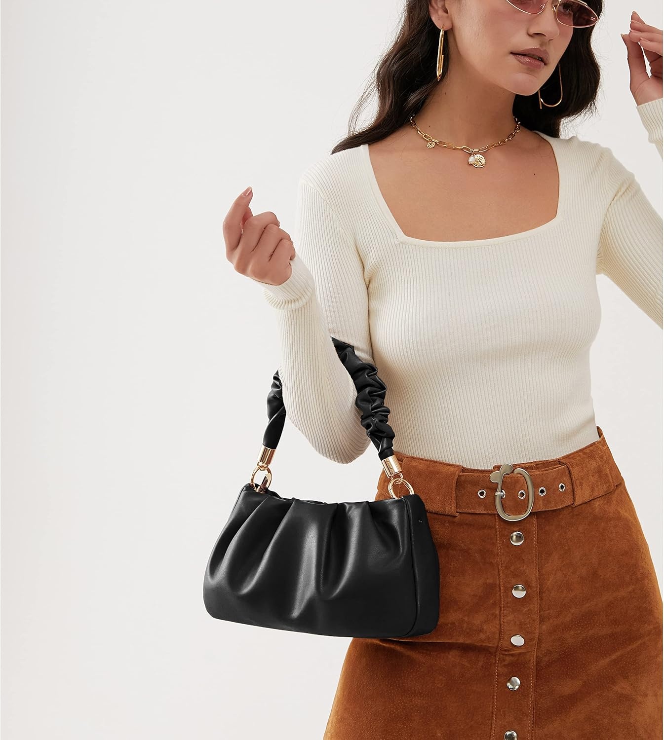 image:imageCloud Pouch Bag Women Shoulder Handbag Soft Vegan Leather Vintage Hobo Chain Cross body BagBlack