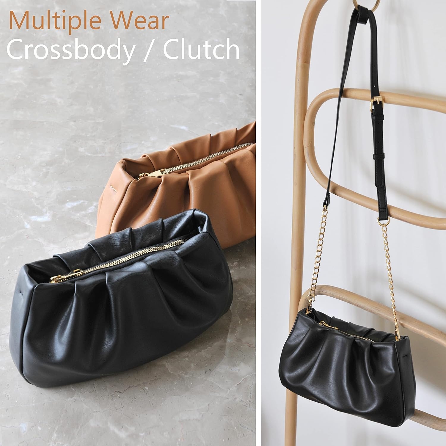 image:imageCloud Pouch Bag Women Shoulder Handbag Soft Vegan Leather Vintage Hobo Chain Cross body BagBlack