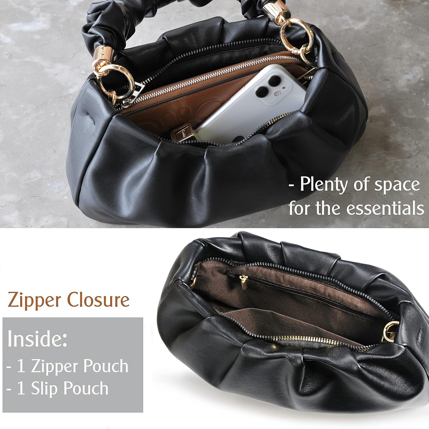 image:imageCloud Pouch Bag Women Shoulder Handbag Soft Vegan Leather Vintage Hobo Chain Cross body BagBlack