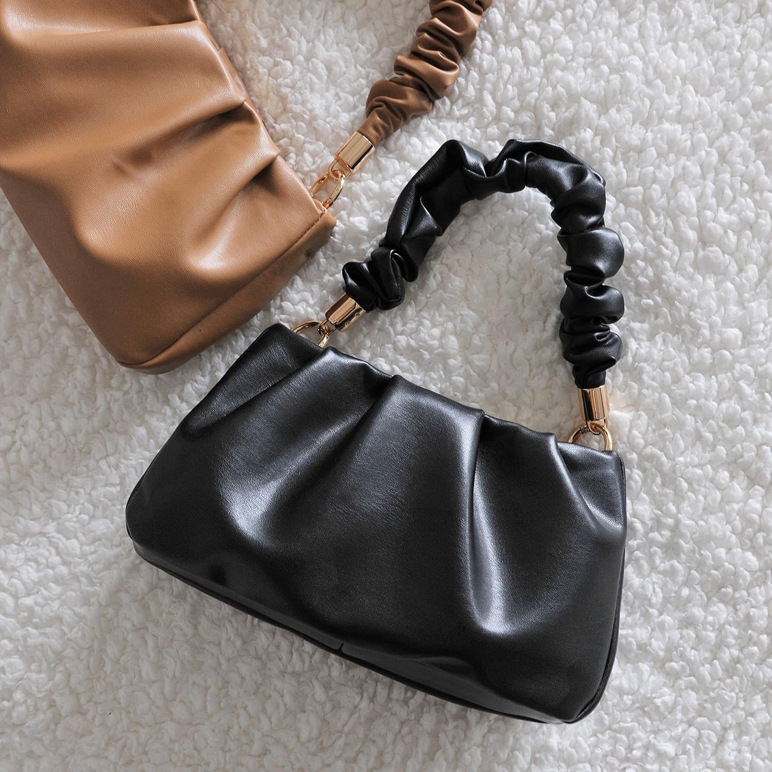 image:imageCloud Pouch Bag Women Shoulder Handbag Soft Vegan Leather Vintage Hobo Chain Cross body BagBlack