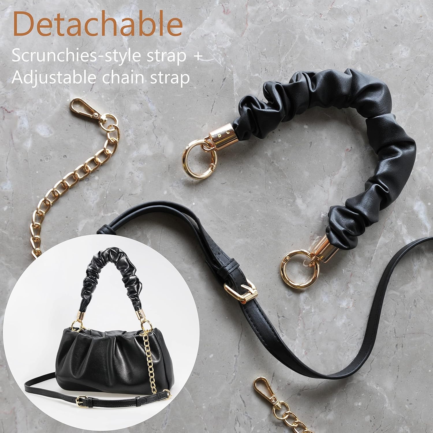 image:imageCloud Pouch Bag Women Shoulder Handbag Soft Vegan Leather Vintage Hobo Chain Cross body BagBlack