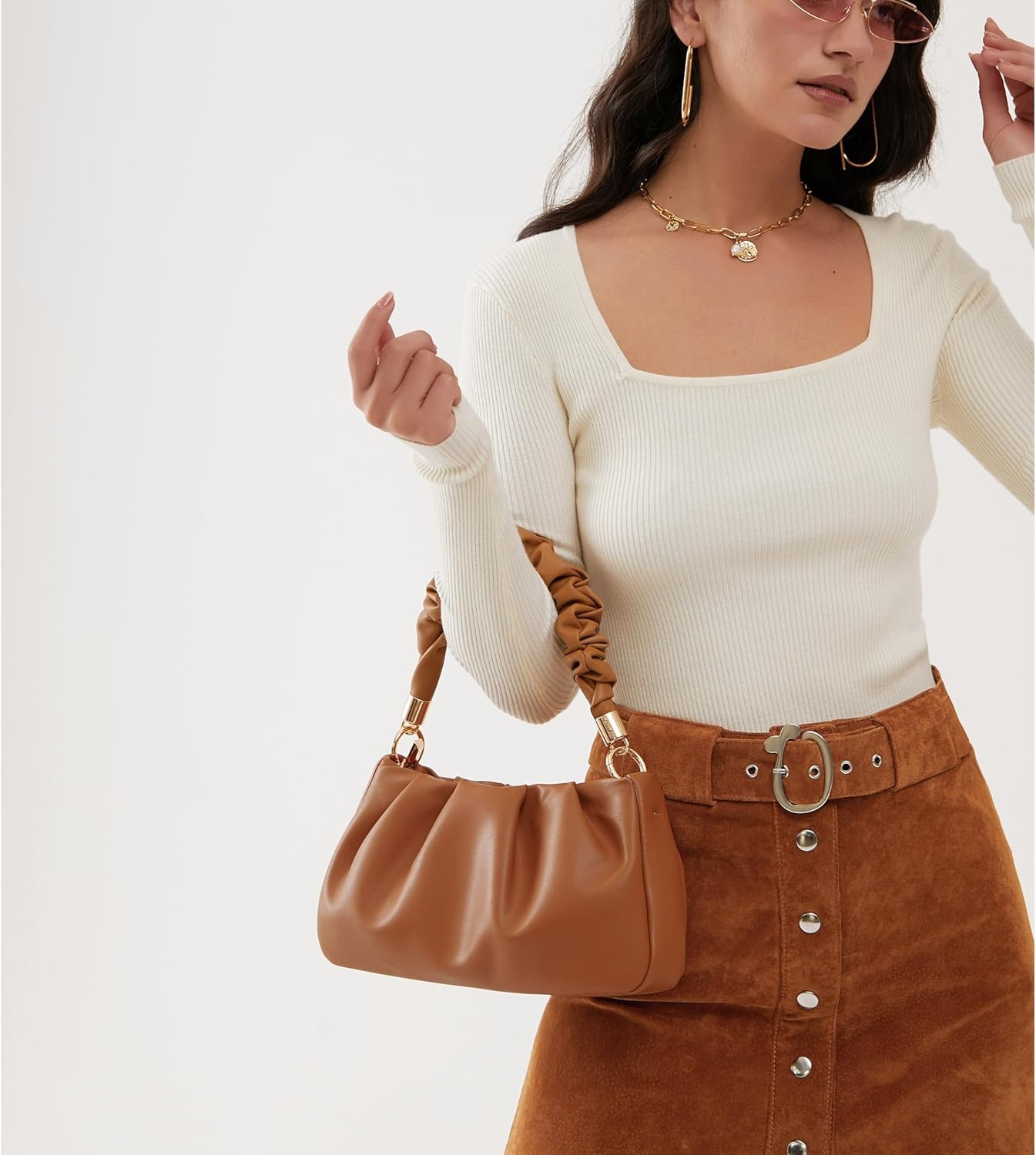 image:imageCloud Pouch Bag Women Shoulder Handbag Soft Vegan Leather Vintage Hobo Chain Cross body BagCamel