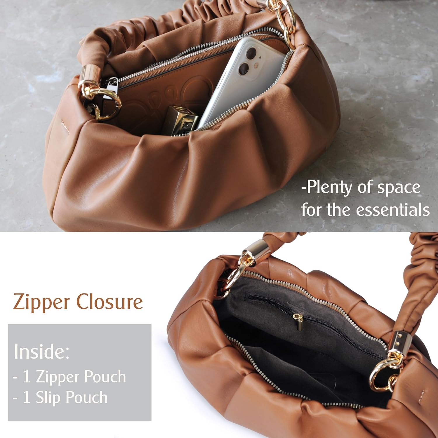 image:imageCloud Pouch Bag Women Shoulder Handbag Soft Vegan Leather Vintage Hobo Chain Cross body BagCamel