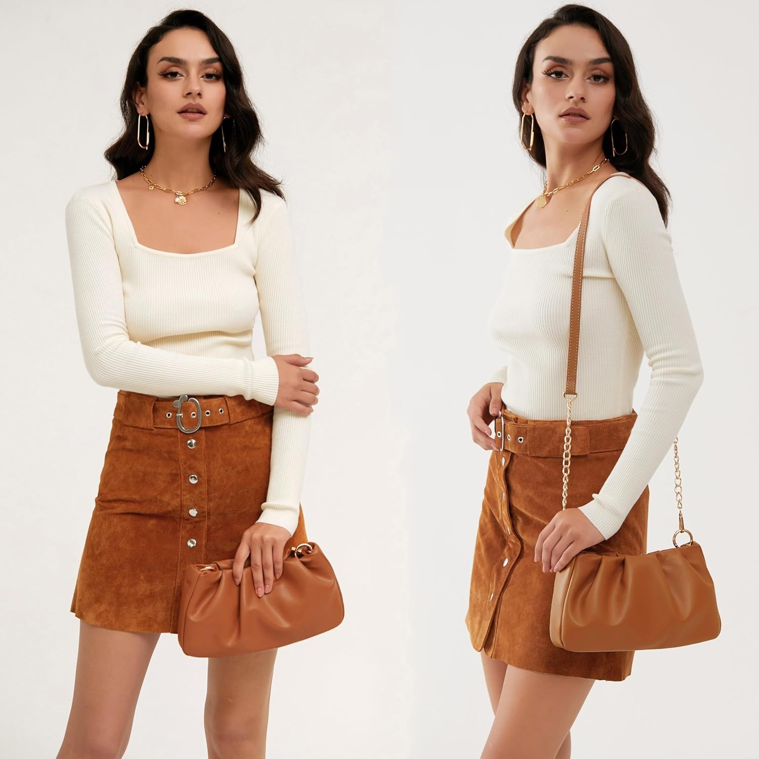 image:imageCloud Pouch Bag Women Shoulder Handbag Soft Vegan Leather Vintage Hobo Chain Cross body BagCamel
