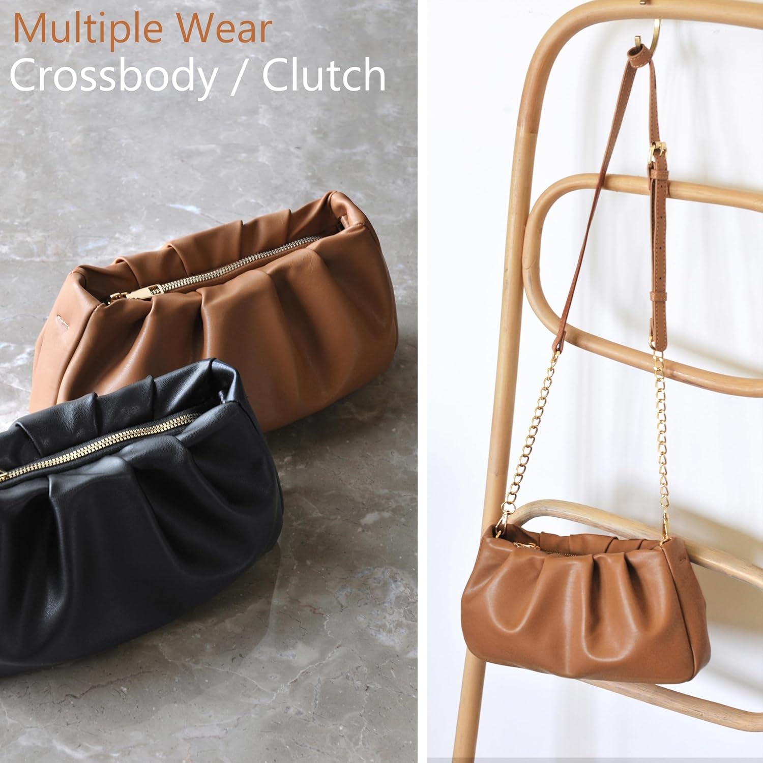 image:imageCloud Pouch Bag Women Shoulder Handbag Soft Vegan Leather Vintage Hobo Chain Cross body BagCamel