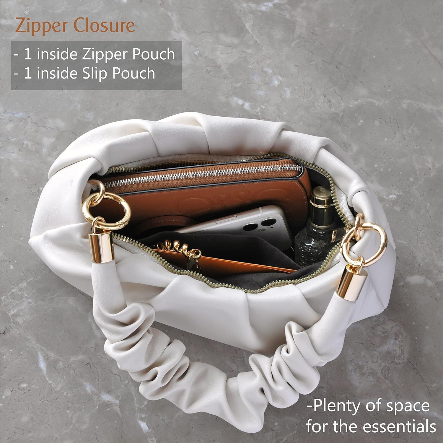 image:imageCloud Pouch Bag Women Shoulder Handbag Soft Vegan Leather Vintage Hobo Chain Cross body BagIvory