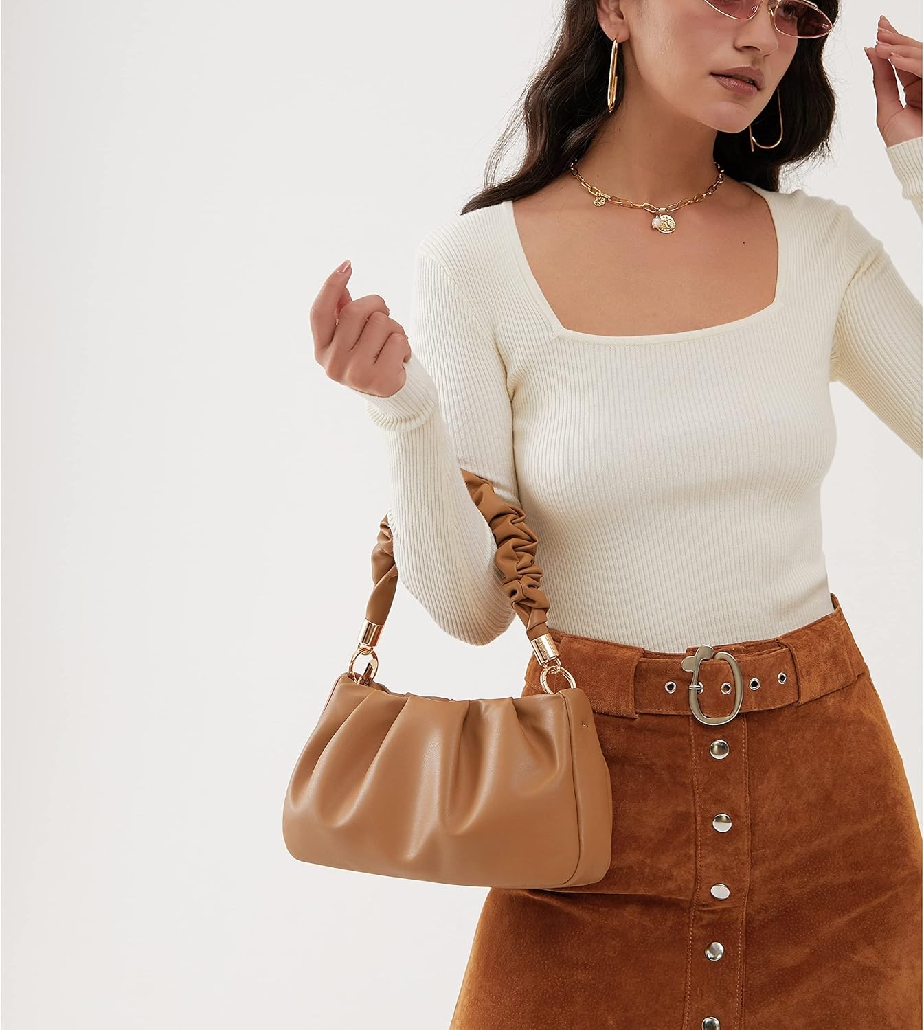 image:imageCloud Pouch Bag Women Shoulder Handbag Soft Vegan Leather Vintage Hobo Chain Cross body BagIvory