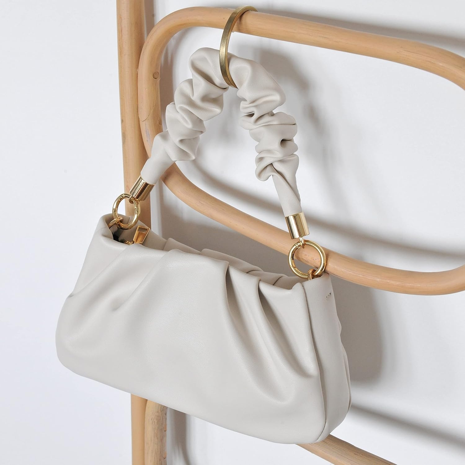 image:imageCloud Pouch Bag Women Shoulder Handbag Soft Vegan Leather Vintage Hobo Chain Cross body BagIvory