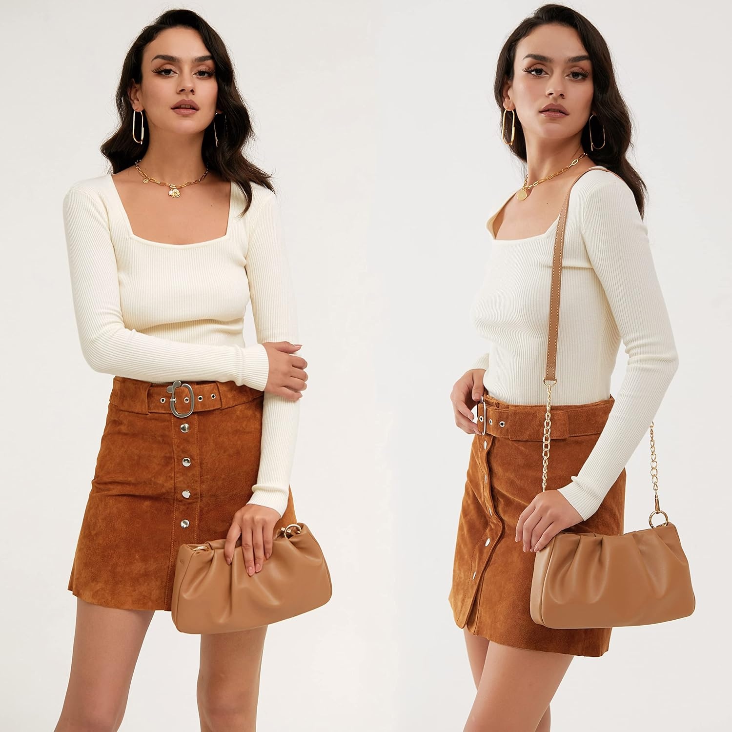 image:imageCloud Pouch Bag Women Shoulder Handbag Soft Vegan Leather Vintage Hobo Chain Cross body BagIvory