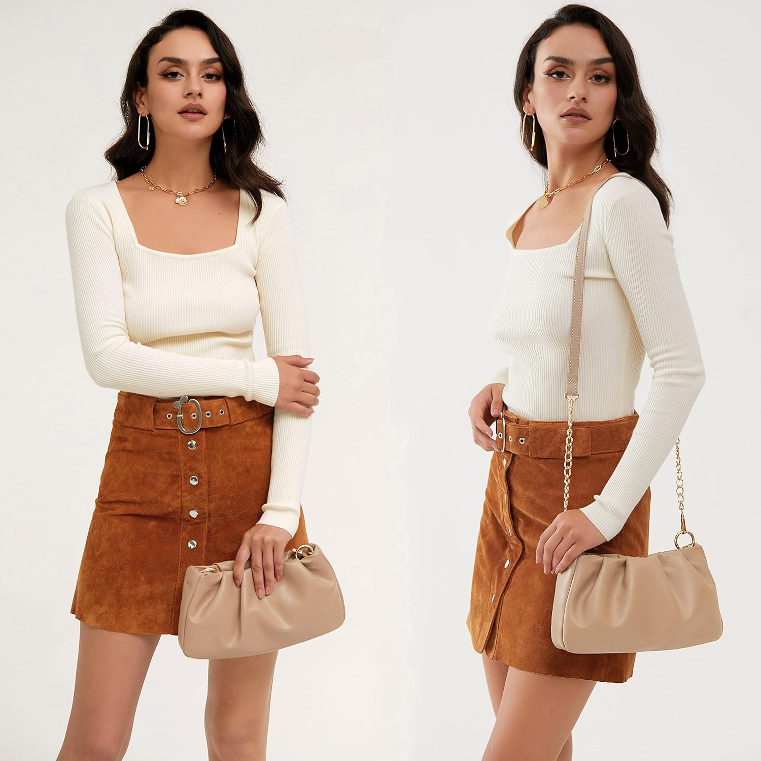 image:imageCloud Pouch Bag Women Shoulder Handbag Soft Vegan Leather Vintage Hobo Chain Cross body BagNude